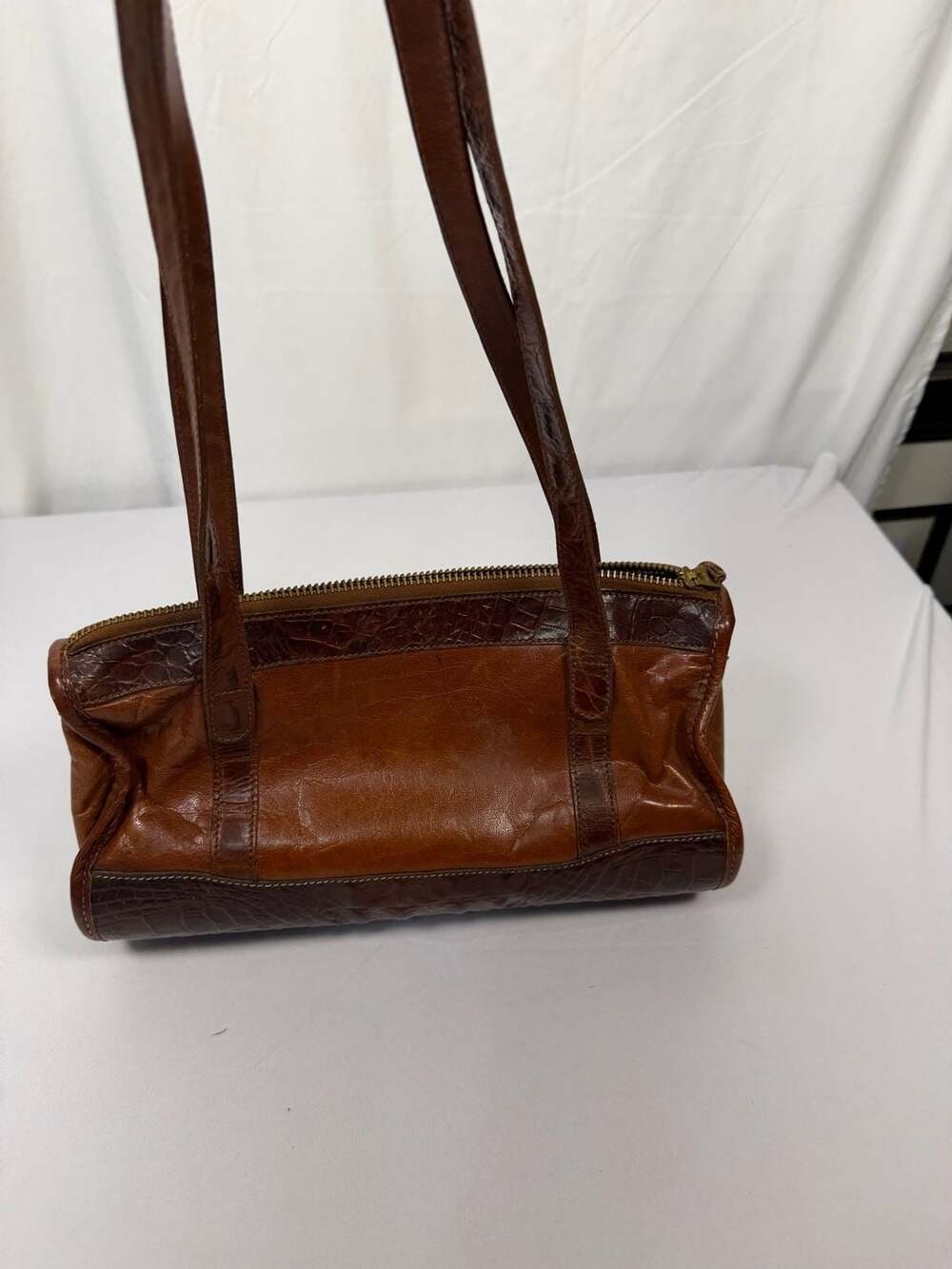 Brahmin Vintage Brown Leather Croco Embossed Shoulder Bag - Picture 2 of 8